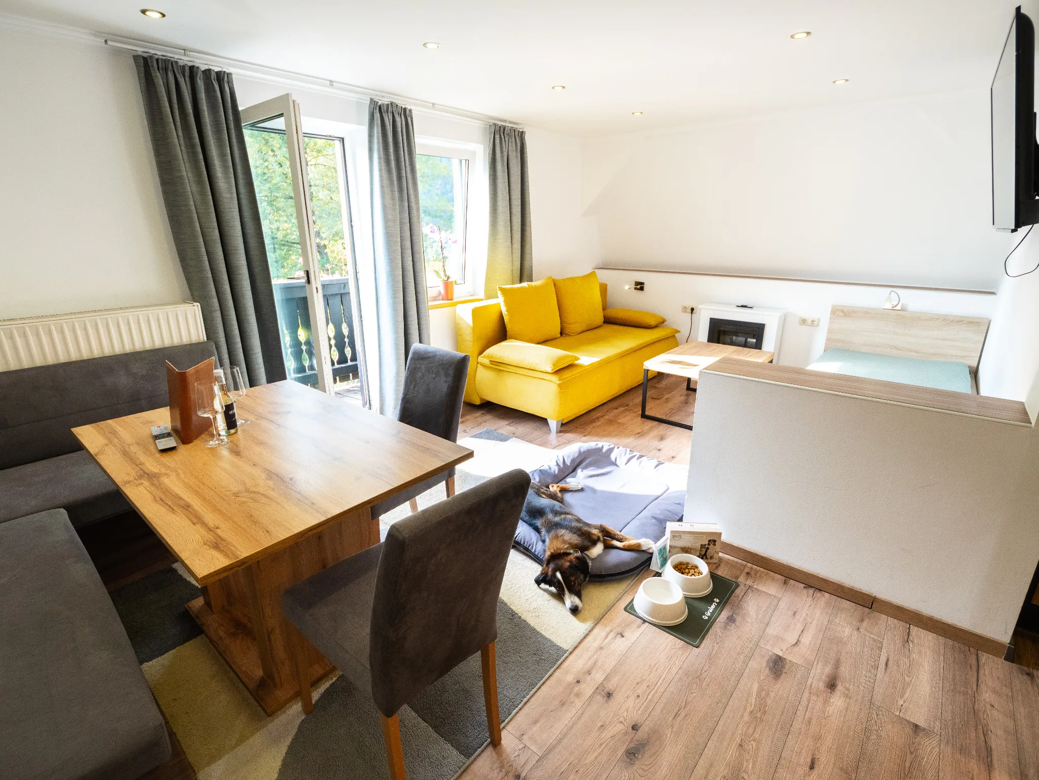 Hund schläft entspannt im Apartment während Dogsitting bei Kur im Gasteiner Heilstollen